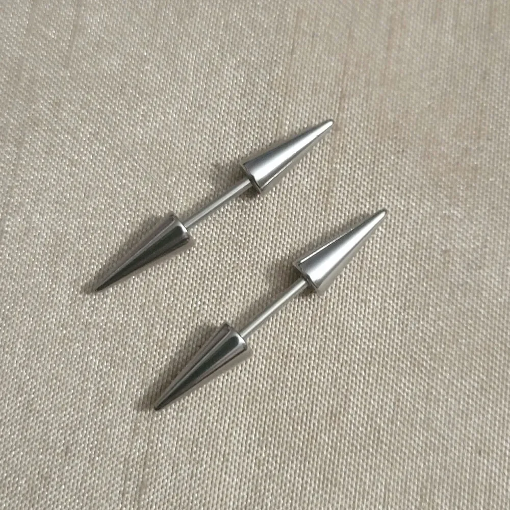 Silver stainless steel spiked screw on earrings